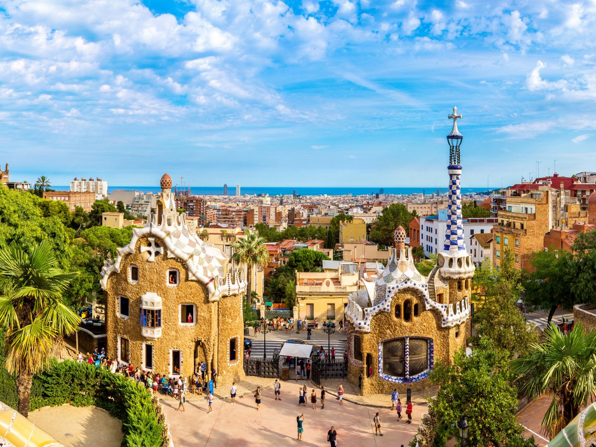 Park Guell by architect Gaudi in a summer day in Barcelona Spain.